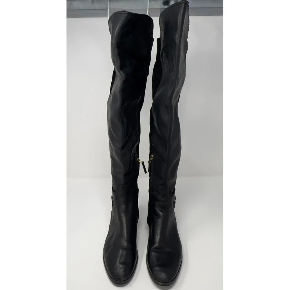 Tory Burch Willa Riding Boots Women's Size 7‎ Over The Knee Black Leather Suede